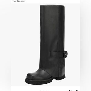 NWT-Riding Boots Square Toe Chunky Low Heel Motorcycle Boots Slouchy Fold